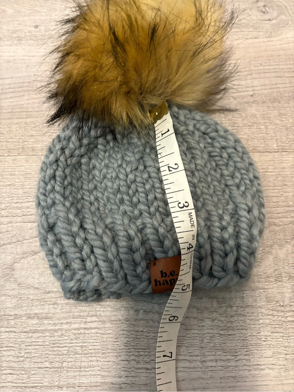 b.e. happe hand knit infant beanie with Pom Pom
